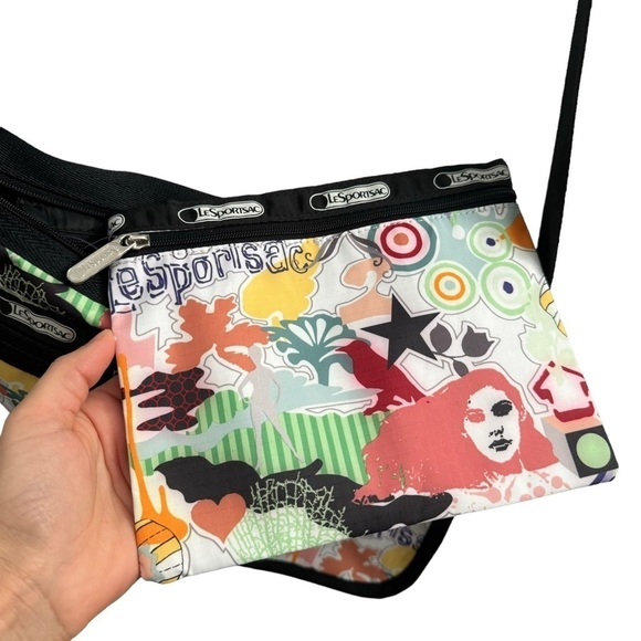 LeSportsac Unique Print Messenger Crossbody bag with small pouch New! - Picture 3 of 8
